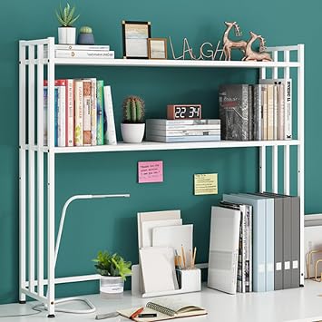 2-Tier Metal Desk Hutch Dorm,Metal Desk Extension Shelving Unit for Office Home,Multifunctional Freestanding Storage Rack Display ShelfWhite,75x26x90cm/29.5x10.2x35.4in