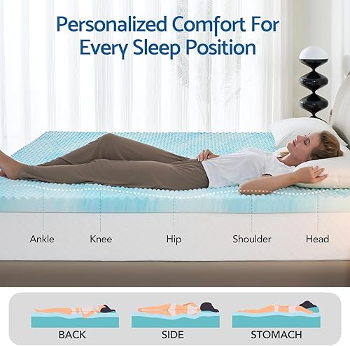 Miniatura 3 de Bednew Cubrecolchón de espuma viscoelástica de 3 pulgadas, con infusión de gel refrescante, tamaño individual, cubrecolchón de espuma de caja de