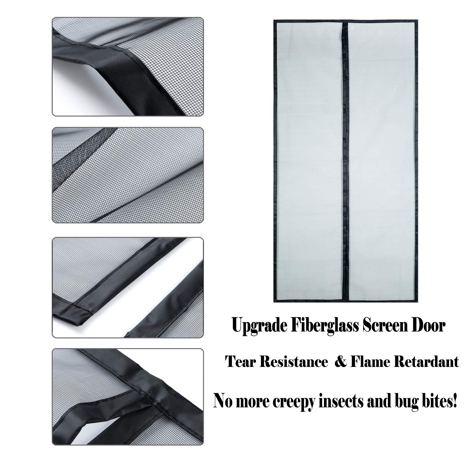 Moustiquaire Porte Magnétique Ignifuge en Fibre de Verre Moustiquaire Aimantée Anti Feu sur Mesure de Porte Rideau de Porte Antimoustique avec Adhésives Rubans 120x220cm Gris