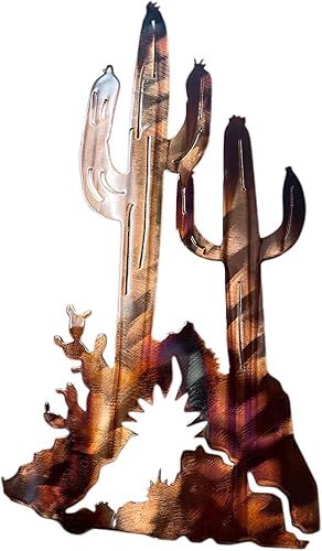 HG Artworks Arte de pared de metal con escena de cactus sonoranos de Arizona (19 x 9 pulgadas)