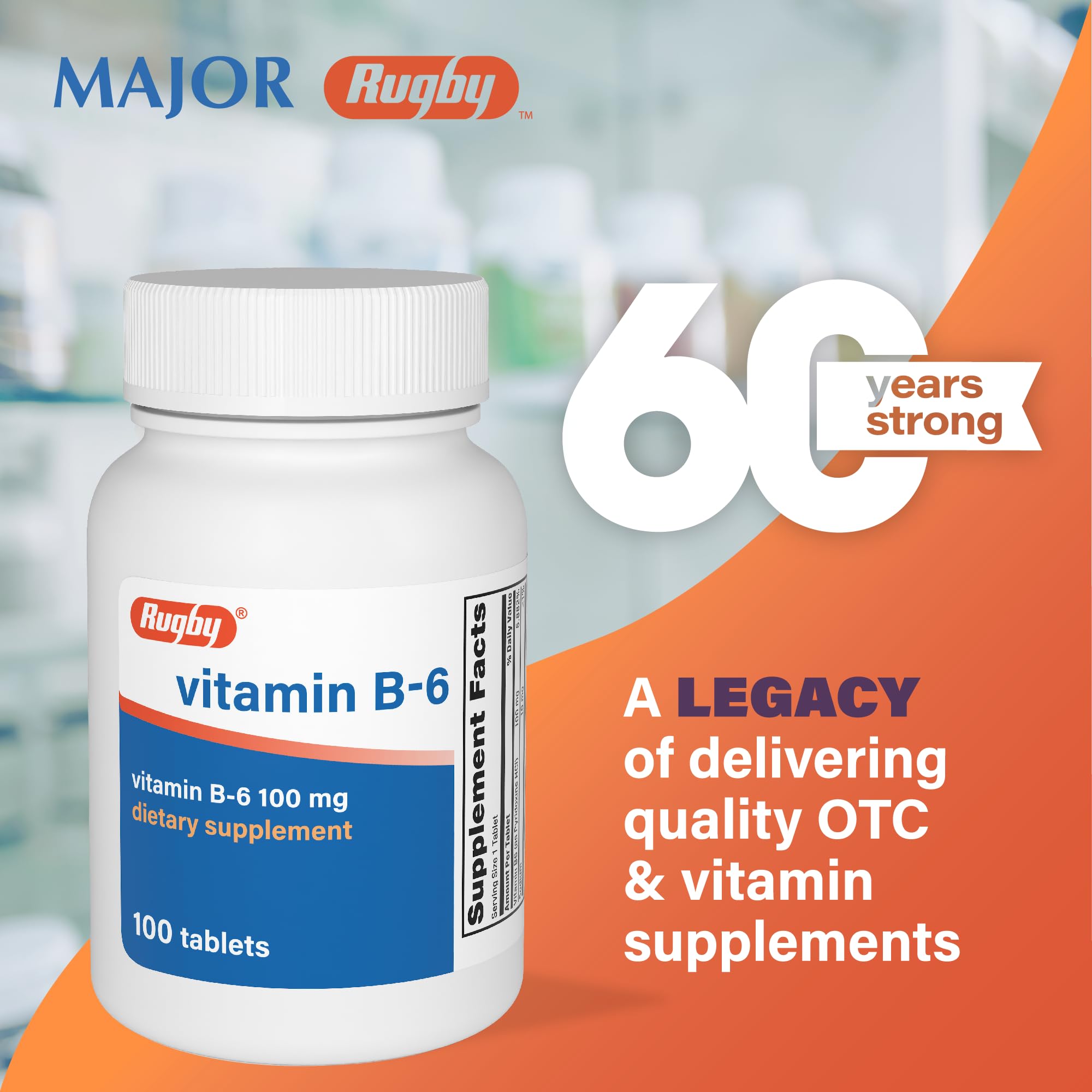 Rugby Vitamin B-6 Tablets - 100mg of Vitamin B6 - Dietary Supplement - 100 Count — Amazon image 2