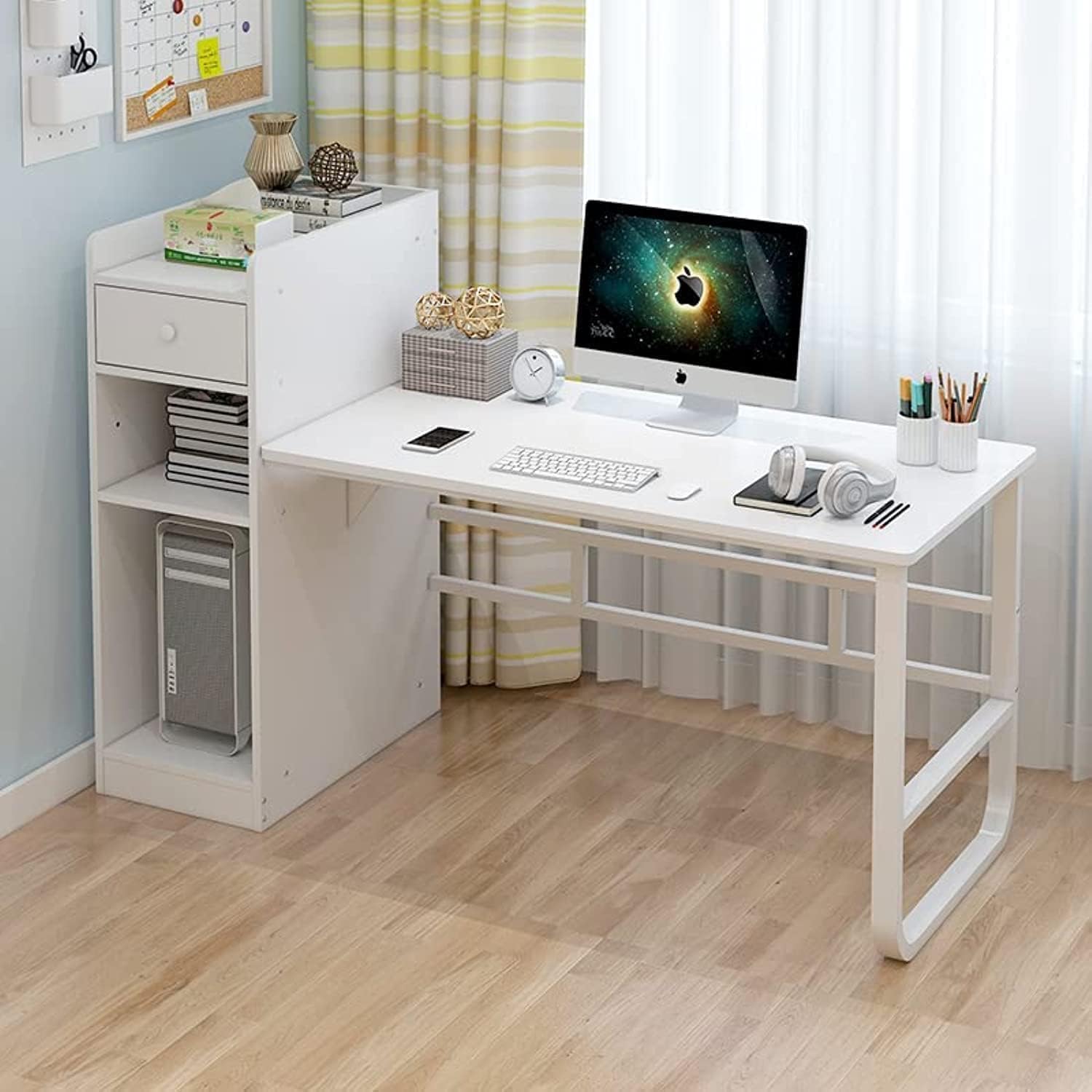 JOYSEUS Study Table With Storage Bookshelf Computer Desk White 110 x 60x 70cm-dwq110