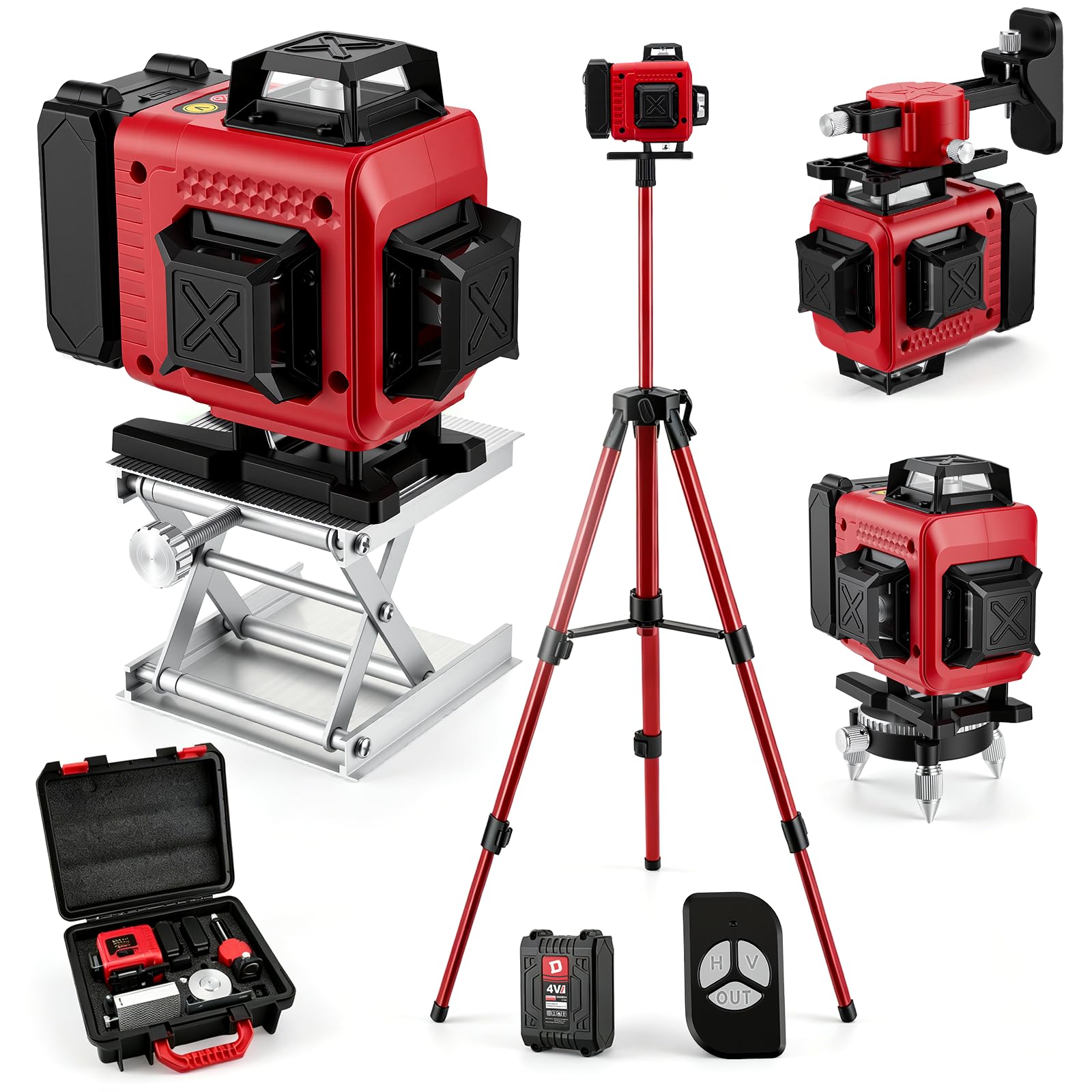 Laser Autolivellante 16 Linee 4D con Treppiede, Livella Laser Verde 4 x 360 ° con Batteria 6000mAh, Telecomando, per Piastrelle, Muri, Pavimenti, Cantieri, Interni