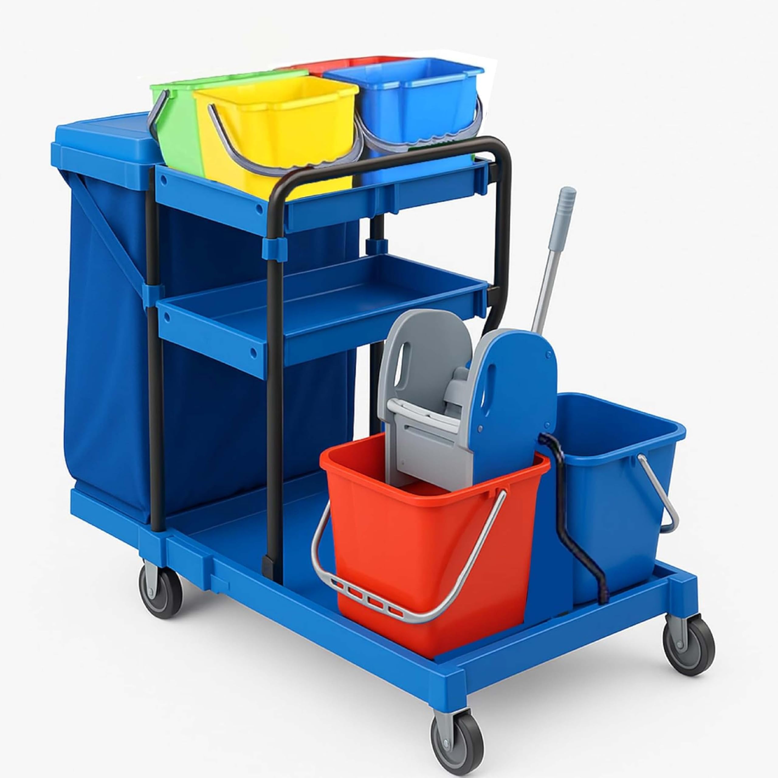 Housekeeping Cleaning Trolley On Wheels Multi-Purpose Janitorial Cart