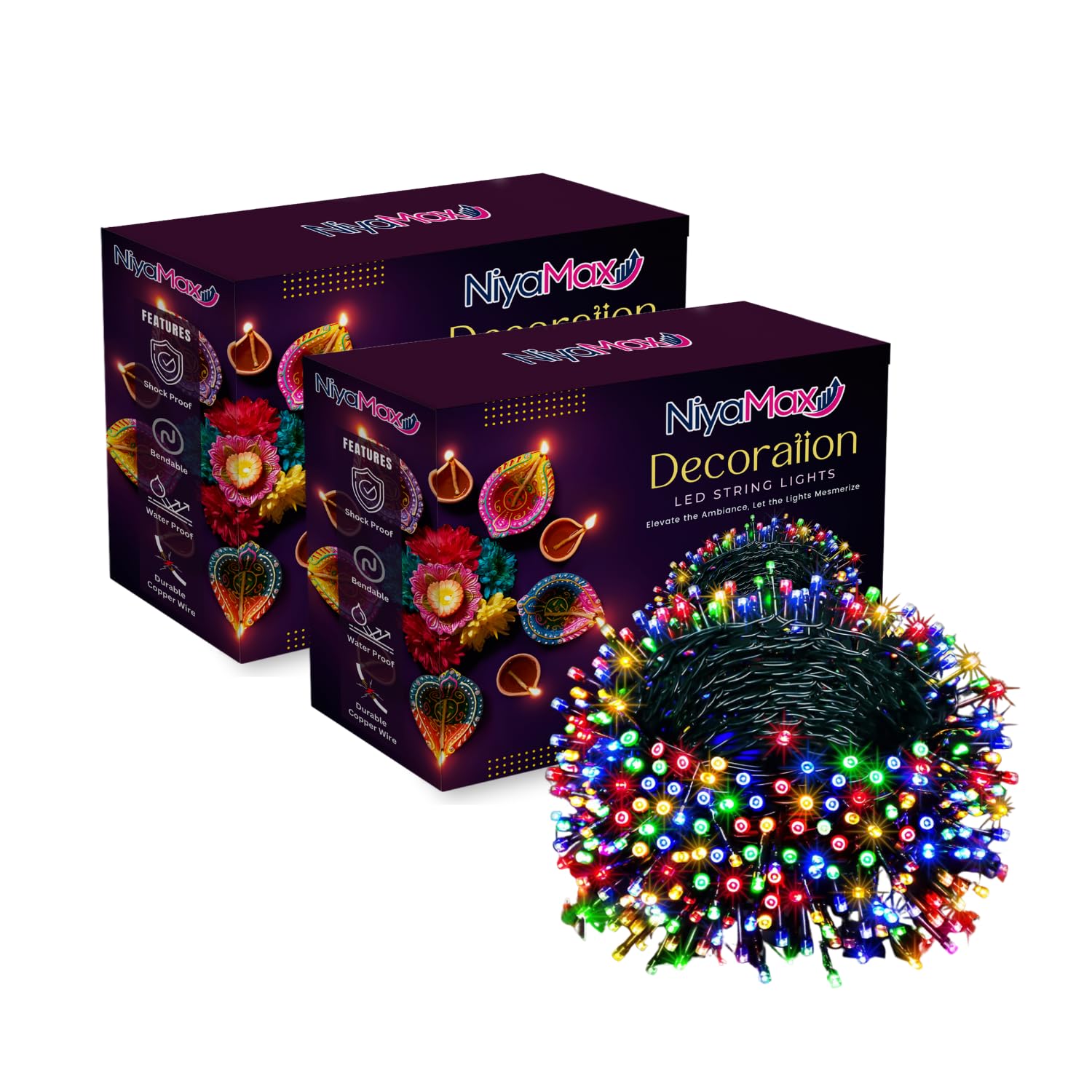 NIYAMAX 35 Feet 36 Led String Serial Lights, Copper Wire LED Decorative String Fairy Rice Lights for Indoor, Outdoor, Decoration, Festival, Party, Wedding, Garden, Lawn (Multicolor)(Pack of 2)