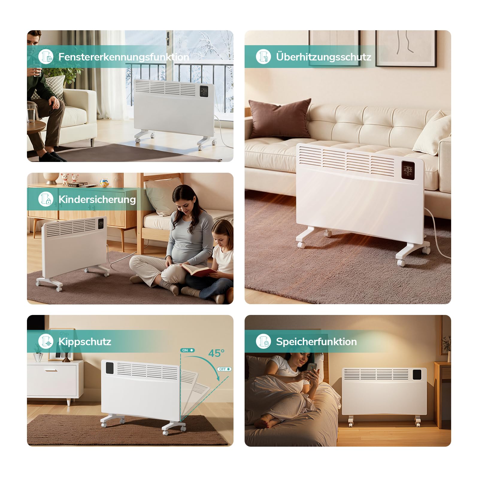 EMKE Calefactor eléctrico inteligente de 2000 W, convector, calefacción eléctrica con WiFi y control por aplicación, radiador eléctrico, ahorro de energía, dispositivo de pie o pared