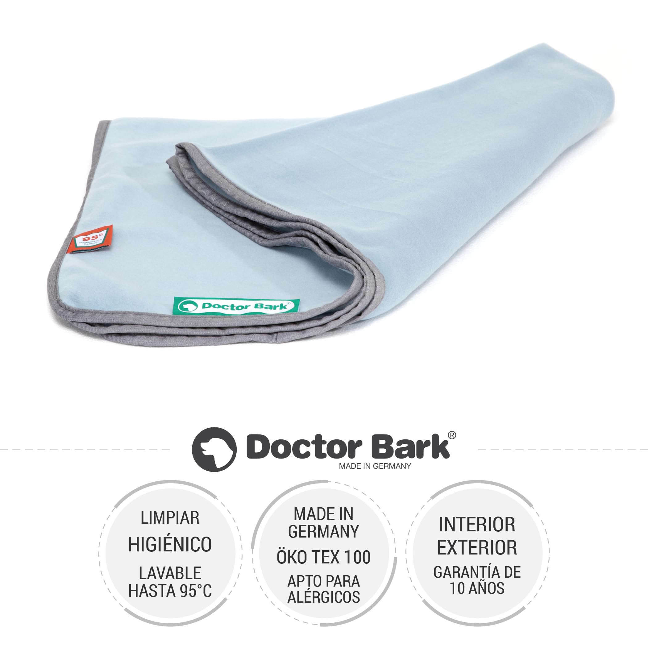 Doctor Bark Manta acogedora para Perros, Lavable hasta 95 °C, higiénica, Suave Manta Polar para sofá y Cama para Perros, Manta mullida para Mascotas, Fabricada en Alemania (140 x 100 cm, Azul Claro)