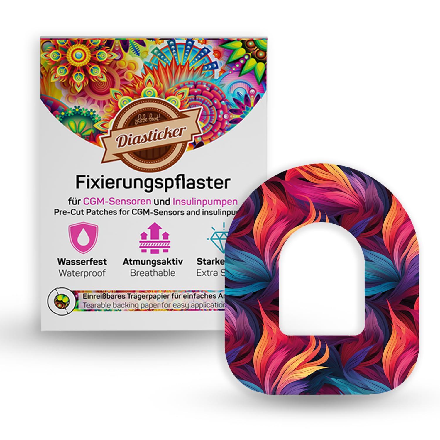 Diasticker® Cerotti Fissativi Per Omnipod – 10 Pezzi Colore Fire – Impermeabili, Traspiranti, Delicati Sulla Pelle – Forte Tenuta