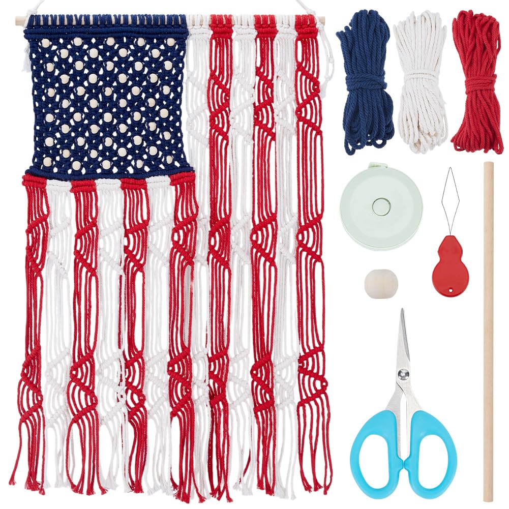 ORIGACH Macrame Independence Day Wall Hanging Kit American Flag Patriotic Decor Macrame Kit for Beginners Adults with Step by Step Tutorial Instruction Fourth of July Ornaments