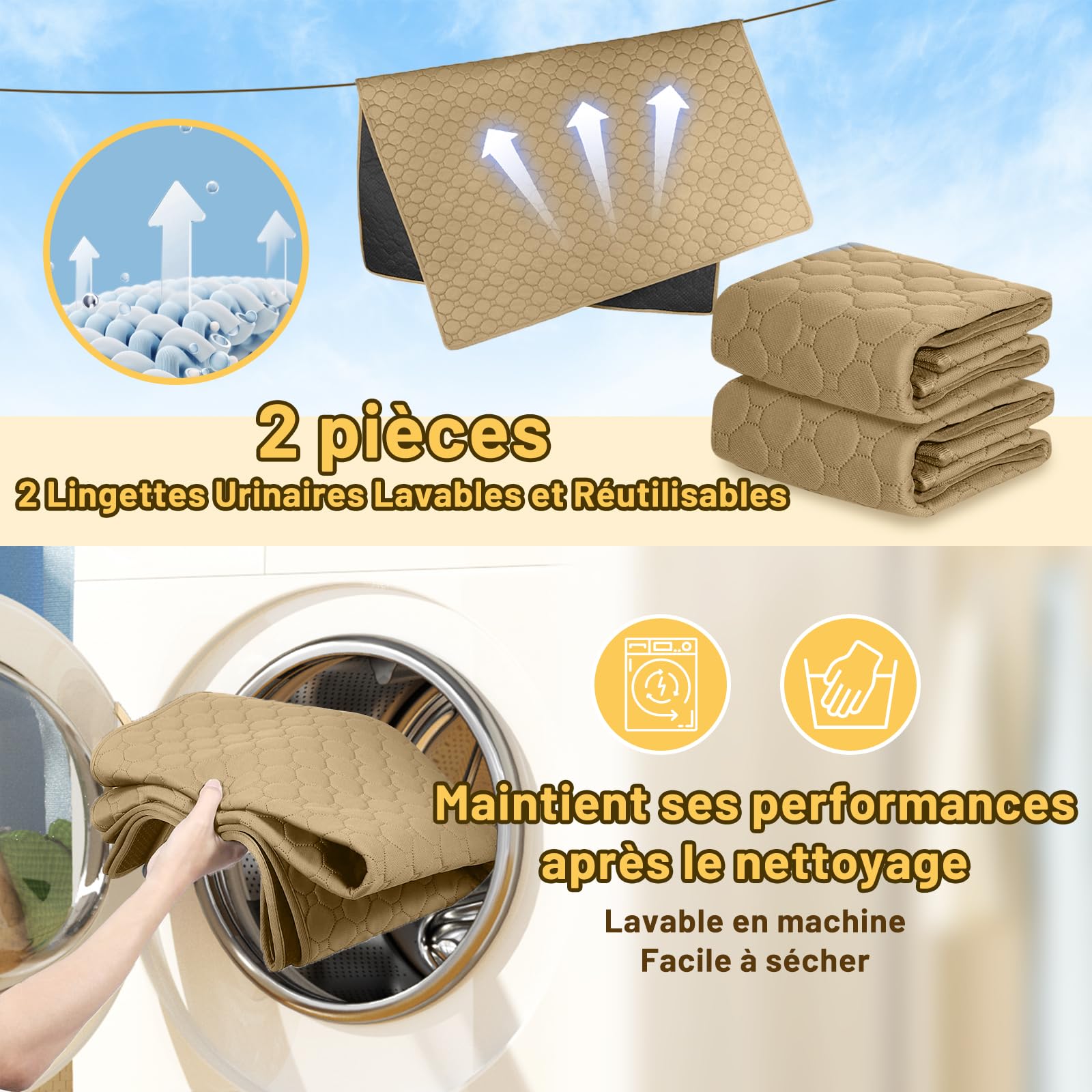 Lot de 2 tapis d'entraînement pour chien et chat | Extra puissant | Imperméable et antidérapant | Lavable et réutilisable | Pour chiots et animaux domestiques (marron, 150 x 90 cm)