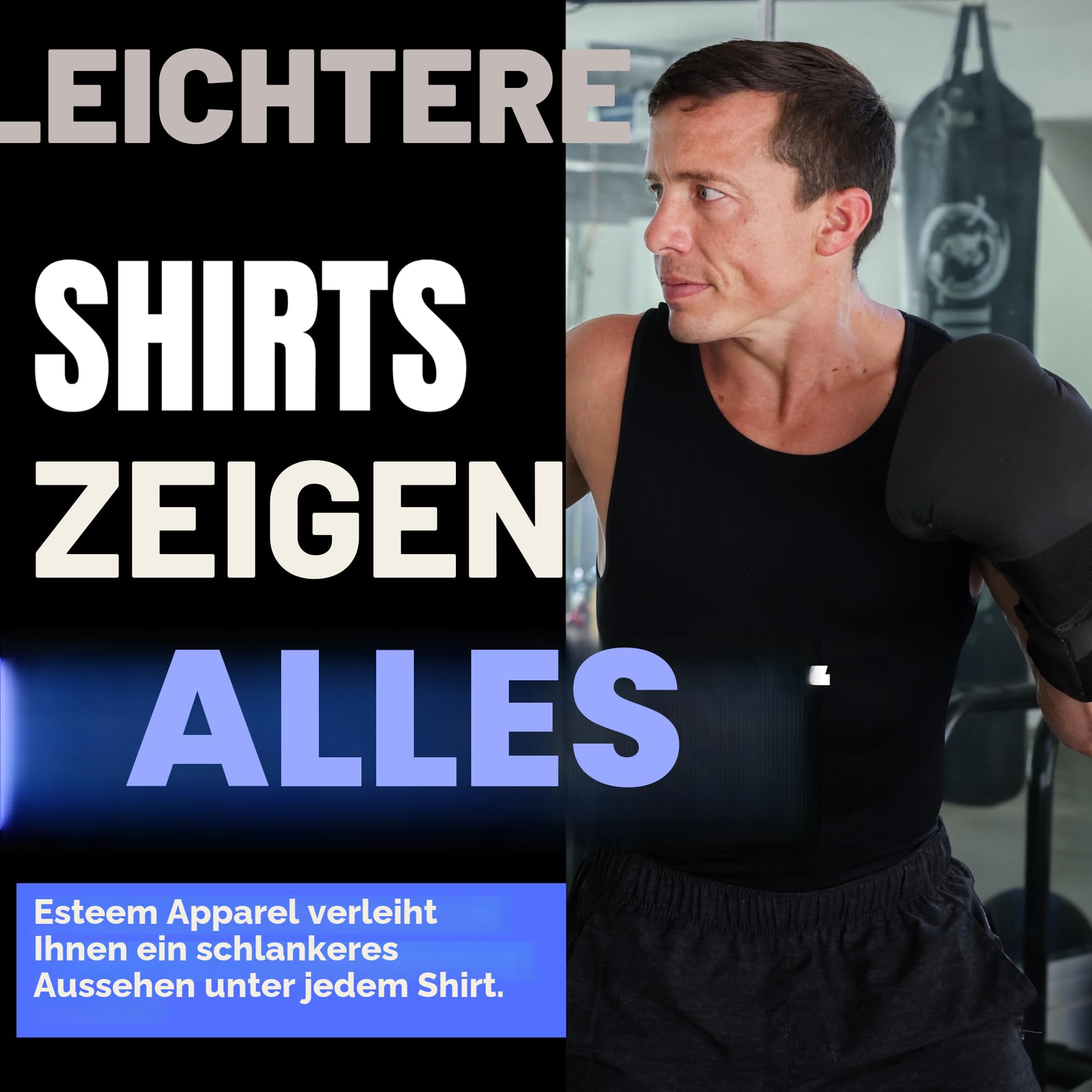 Esteem Apparel EliteSlim Kompressionsshirt für Herren, zum Verstecken von Gynäkomastie, Moobs, Bauchmuskeln, Brust, Bauch, schlankmachend, Shapewear (Weiß