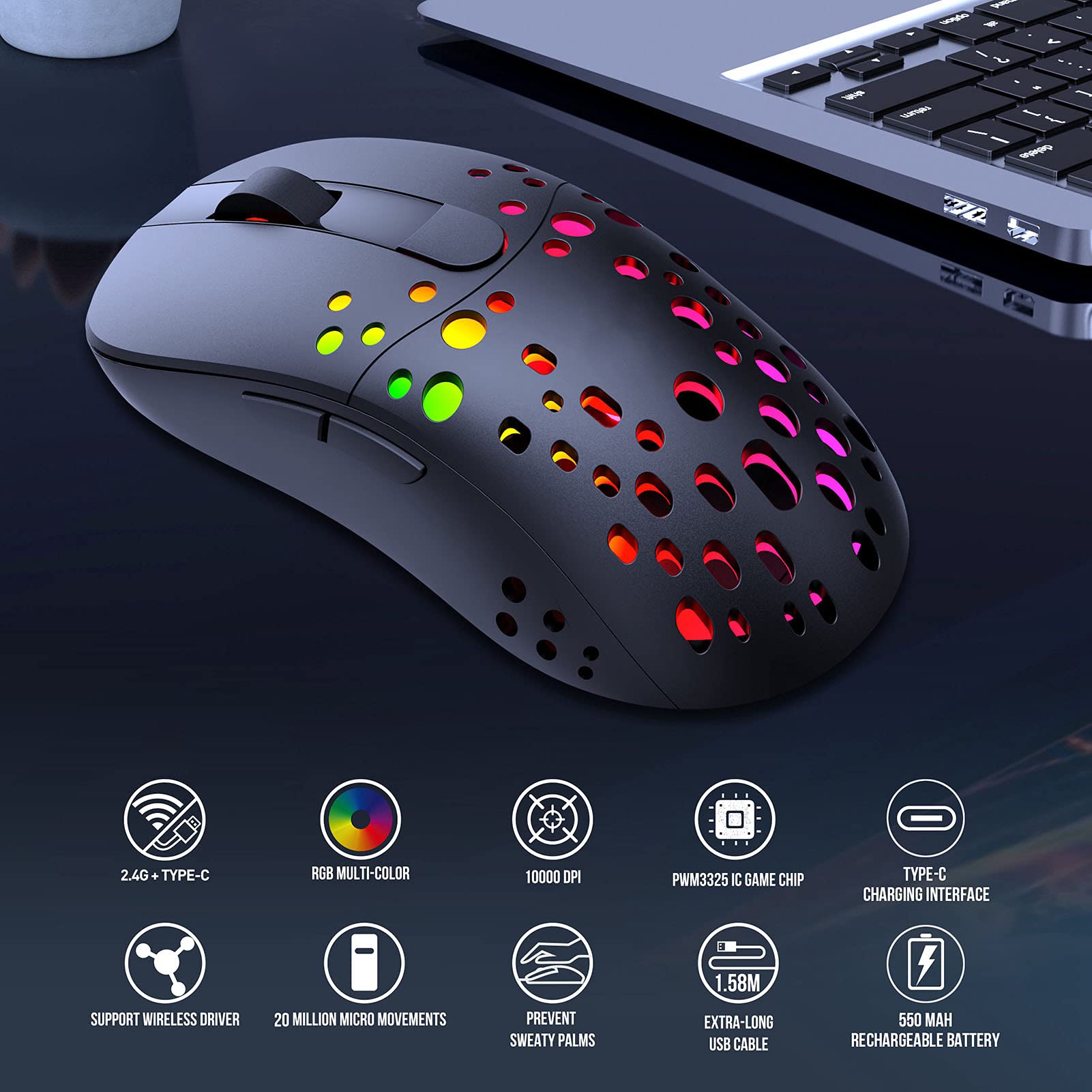 Gaming Mouse 2.4G Dual Mode Six Level Adjustable Precise Control 10000DPI RGB for PC s Gaming Mouse