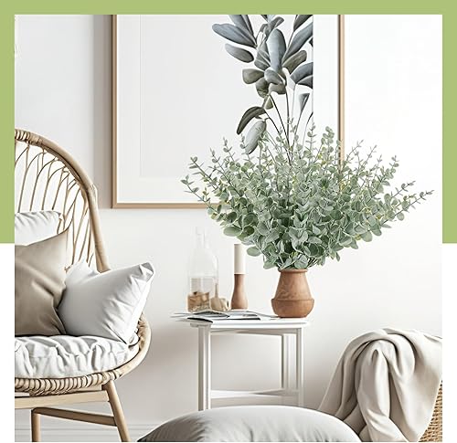 Miniatura 5 de 100 tallos de eucalipto, hojas de eucalipto artificiales, decoración de eucalipto, ramas de vegetación sintética para centros de mesa de boda, ramo