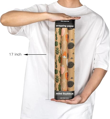 Miniatura 2 de MAYPLUSS Rollo de papel de regalo Kraft  Mini rollo  17 x 120 pulgadas por rollo  Diseño de frutacactuserizos 423 pies cuadrados