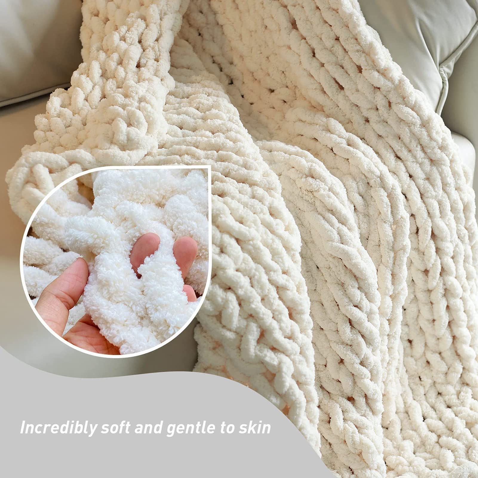 Coperta a Maglia Grossa Coperta in ciniglia Fatta a Mano Morbida ciniglia Coperta a Maglia Larga per Divano da Camera da Letto