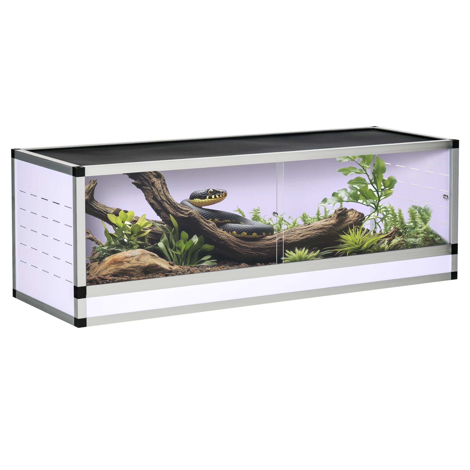 PawHut terrario de Aluminio para Reptiles Anfibios arácnidos Caja de cría de Reptiles terrario de Malla Blanco+Plata+Negro 120 x 40 x 40 cm