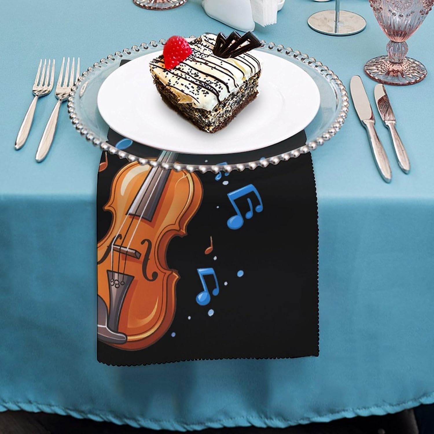 Orchestra Violin Player Music Cloth Napkins Set Reusable Dinner Napkin Cloth Table Napkin for Parties Christmas Weddings image 4