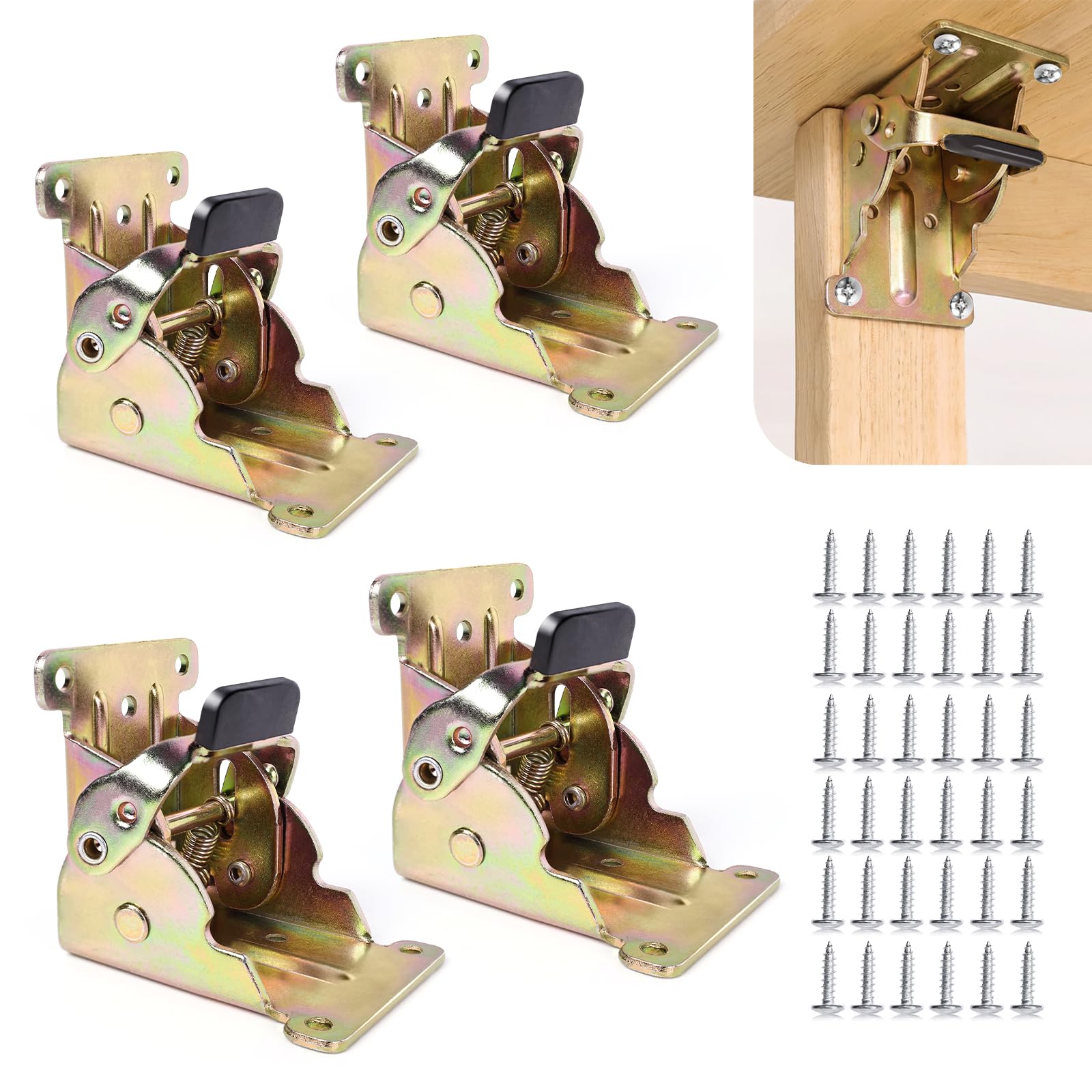 TopDirect Locking Hinge for Folding Leg Brackets,Heavy Duty Folding Brackets 90 Degree Self Locking Folding Hinge for Table Legs Furniture 4 Pack，Zinc
