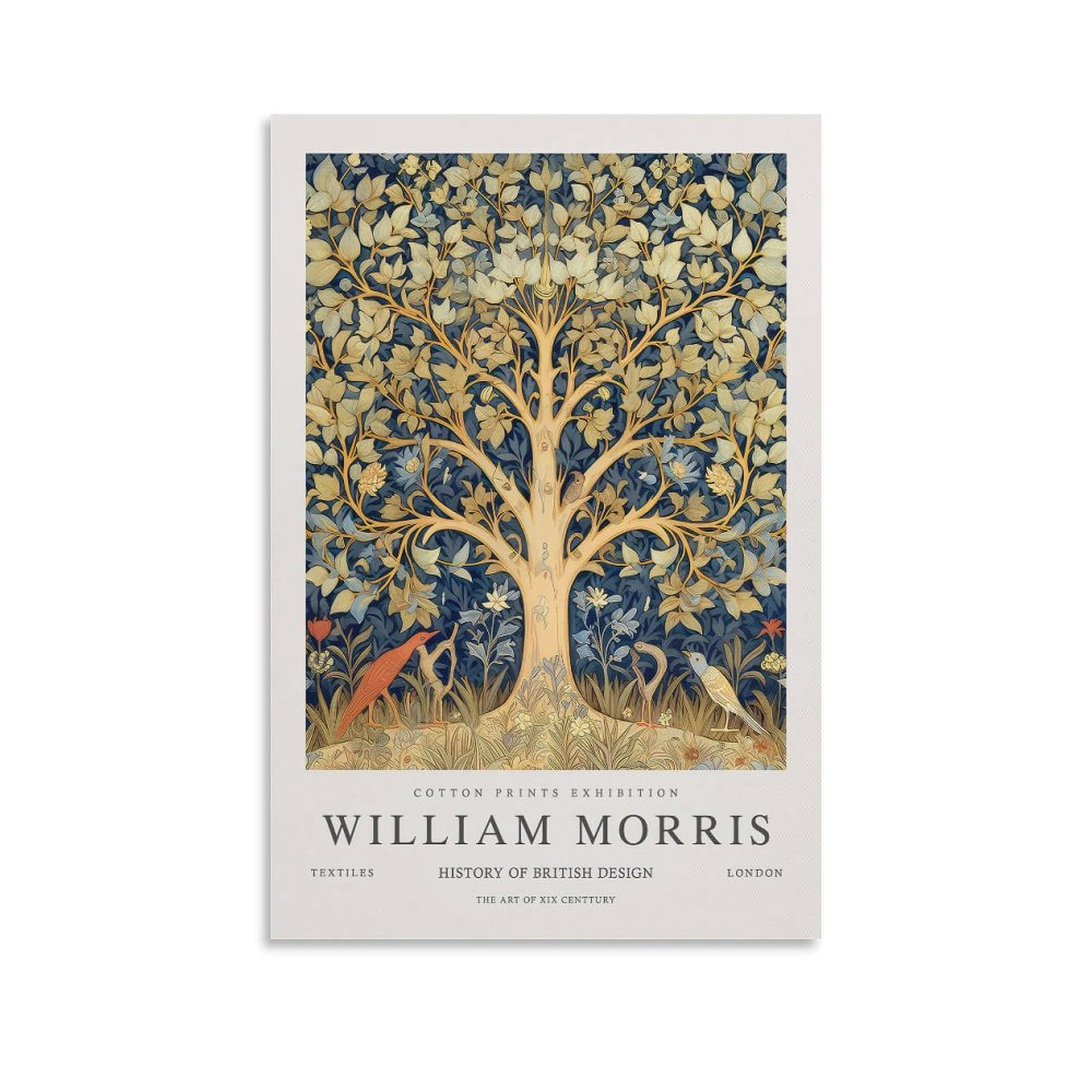 William Morris Vintage Tree of Life Flower Wall Art Poster Canvas Wall Room Decor Aesthetic School Supplies Paintings 12x18inch(30x45cm)