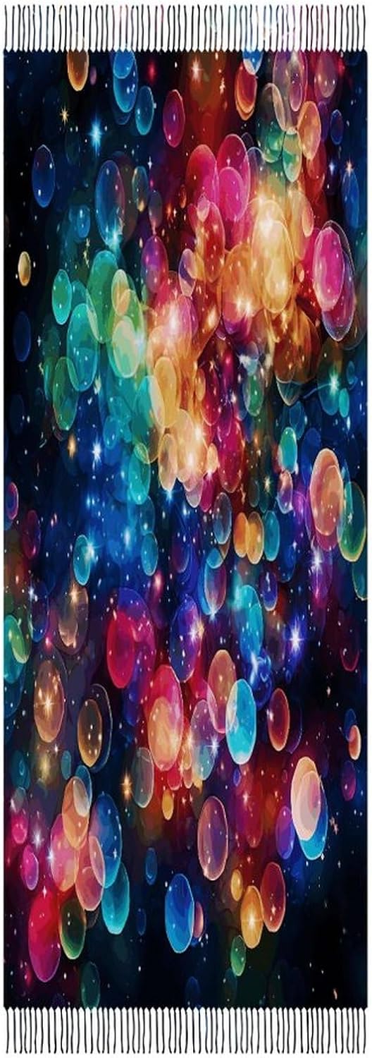 Colorful Rainbow Stars Winter Scarf for Women Soft Tassel Scarves Oversized Wraps Long Shawl Cold Weather Thick Blanket Scarfs
