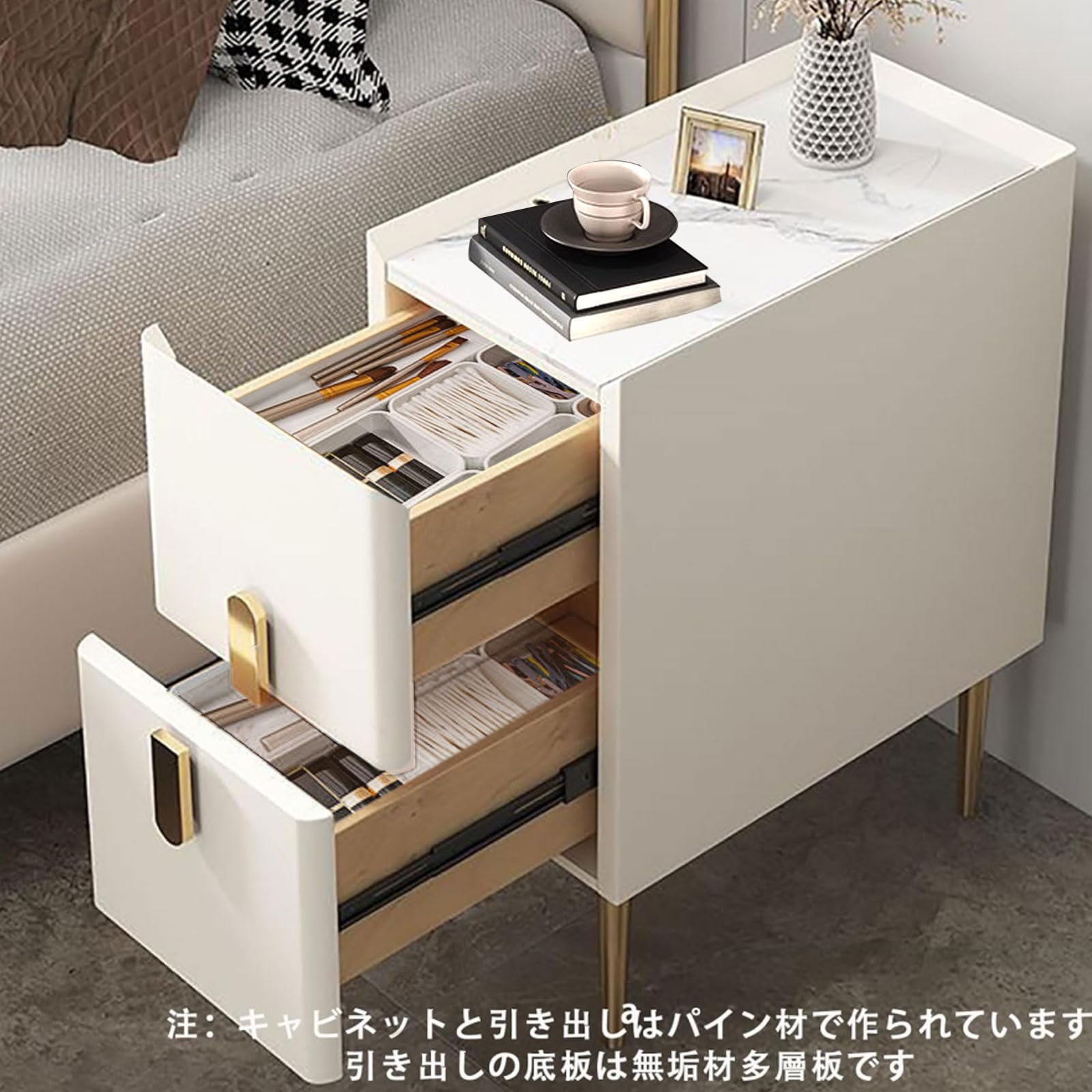 Amazon.co.jp: Anfiodas ナイトテーブル 二段引き出 ベッド