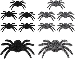 12PCS Hairy Small Spider,Furry Halloween Fake Spider Realistic Plastic Scary Joke Prank for Party Creepy Halloween Carnival Decorations(Black and Grey)
