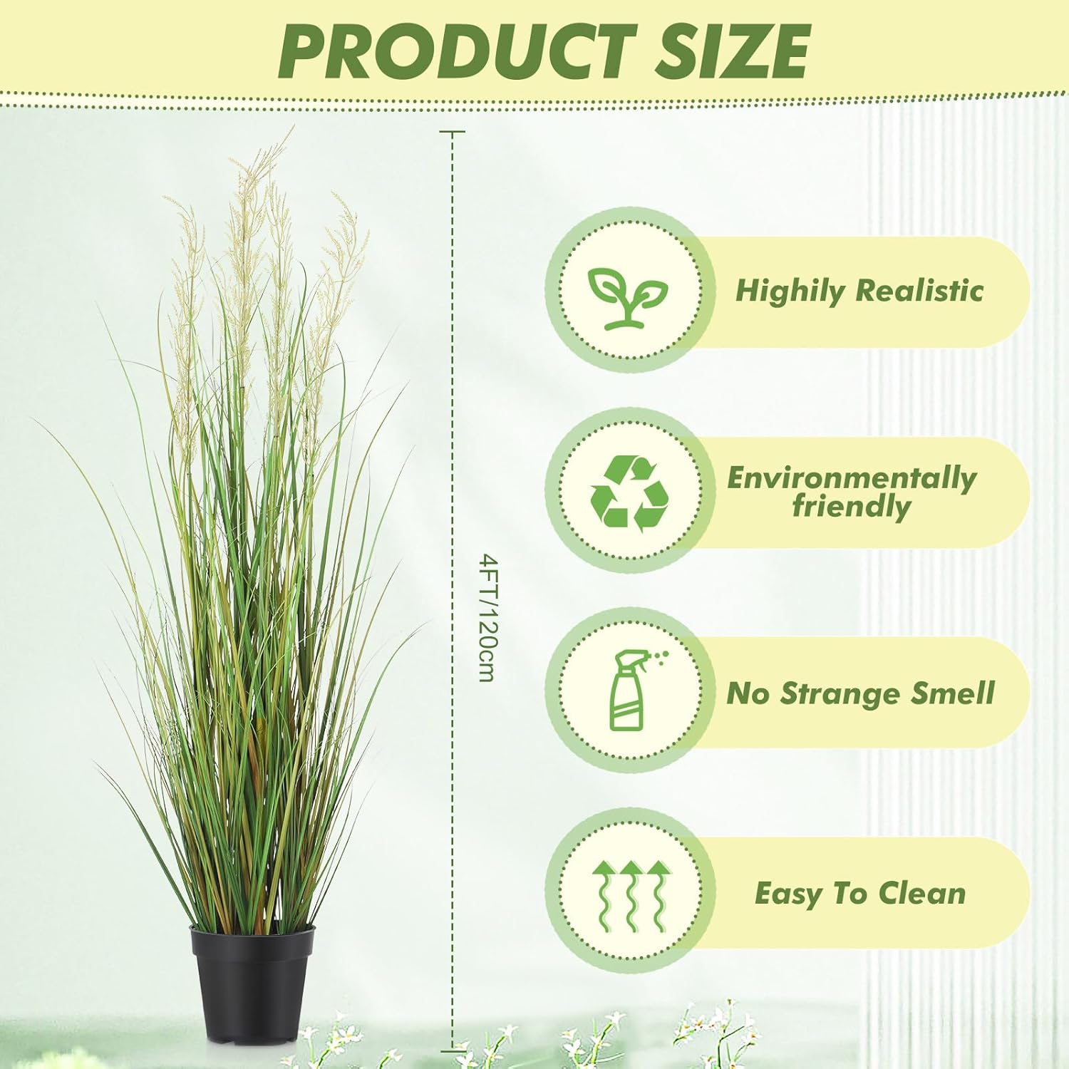 Jexine 4 Pcs 4 ft Tall Artificial Grass Plant Potted Artificial Greenery Floor Plants Faux Pampas Grass Tall in Pot for Housewarming Gift House Garden Bathroom Lobby Outdoor Decoration - Image 2