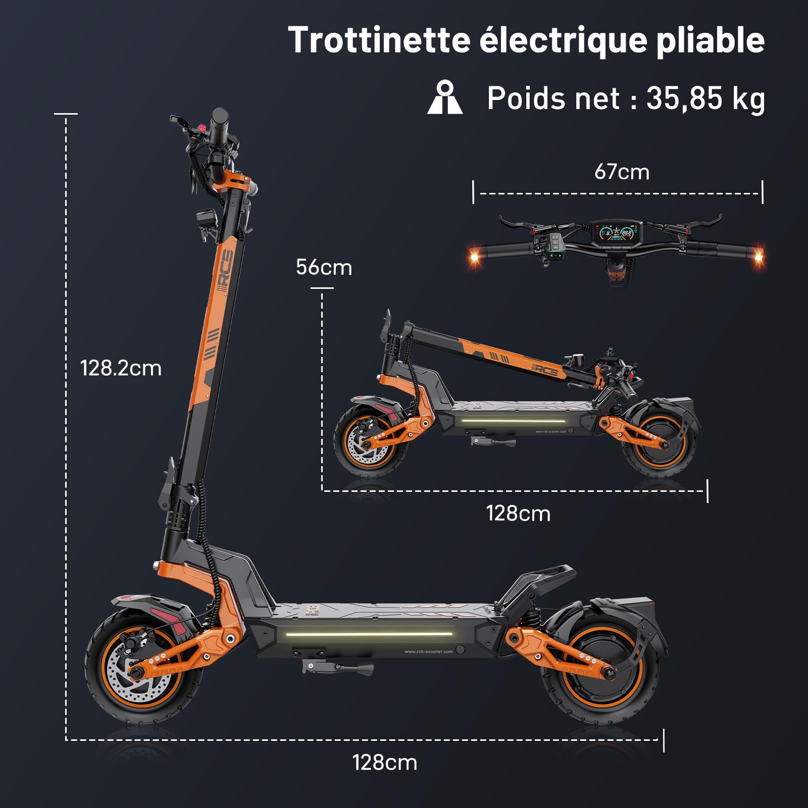 RCB D7 Max Trottinette Électrique Adulte,Moteur 3600W piek（1800W x2）