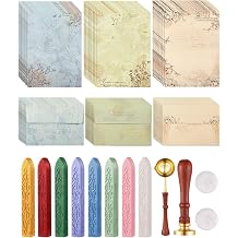 73Pcs Vintage Paper and Envelopes Set, 30 Stationary Letter and Envelopes, 8 Wax Seal Sticks, Wax Spoon, Rosemary Stamp and 2 Tea Candles for Wedding Party Invitation Love Xmas Letter