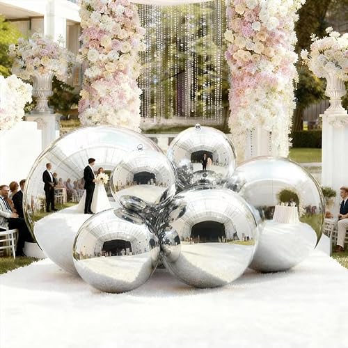 Miniatura 10 de Juego de 6 bolas inflables doradas con espejo reutilizables, grandes y brillantes, globos grandes para decoración de eventos, globos de PVC con