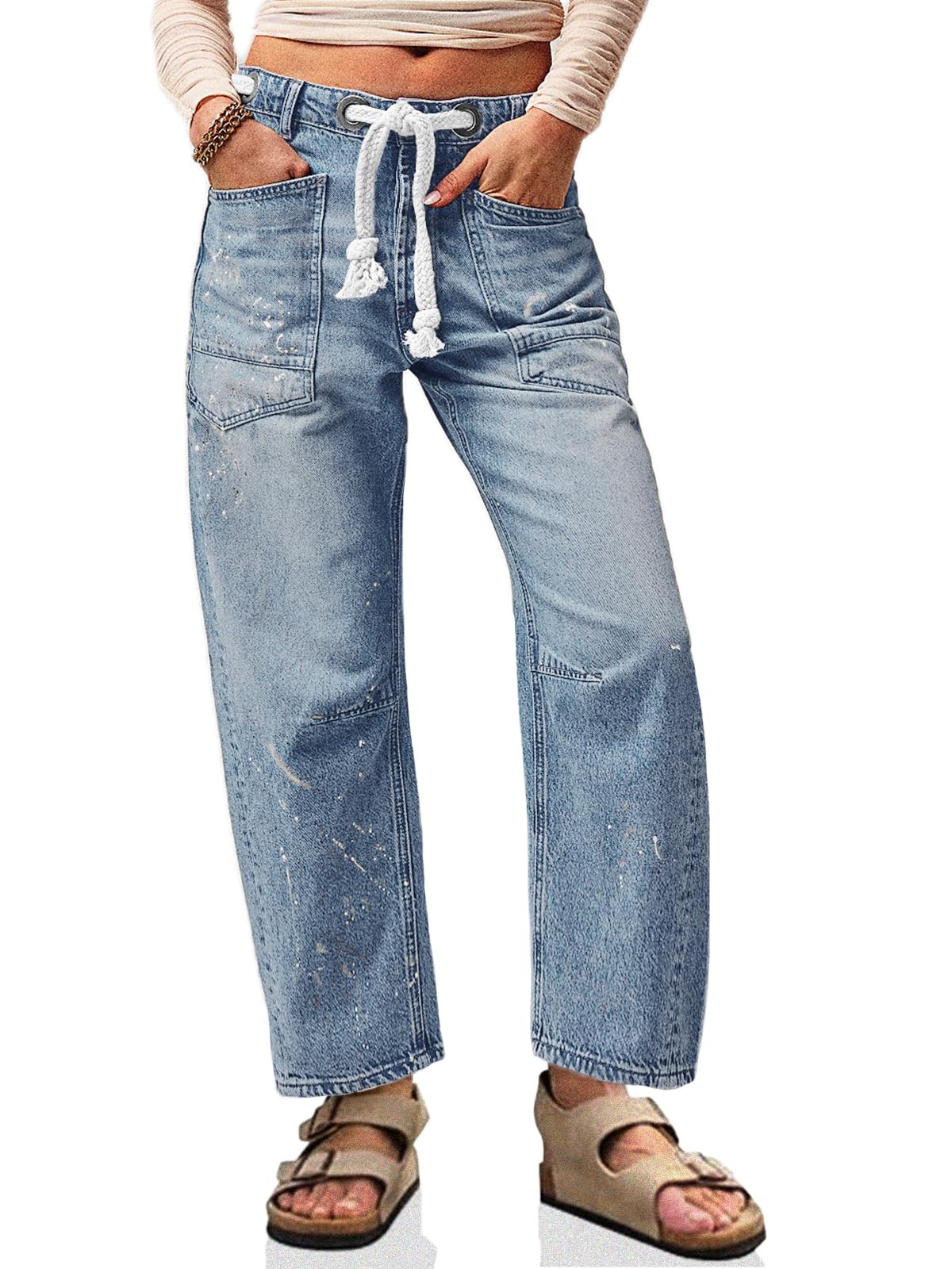 Cicy Bell Womens Baggy Barrel Horseshoe Jeans