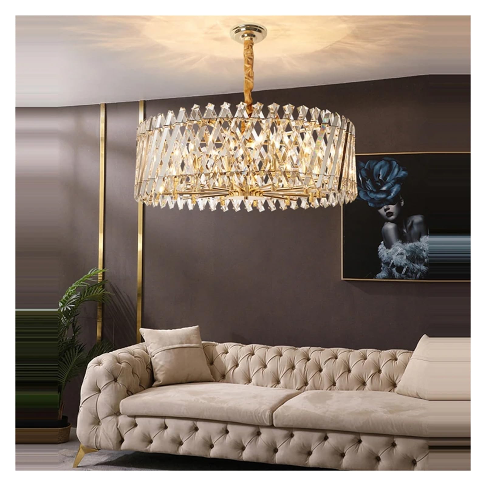 MESOVFCA Art Glow Tube Crystal Round Gold Fixture Designer Hanging Light Fixtures Foyer Fixtures