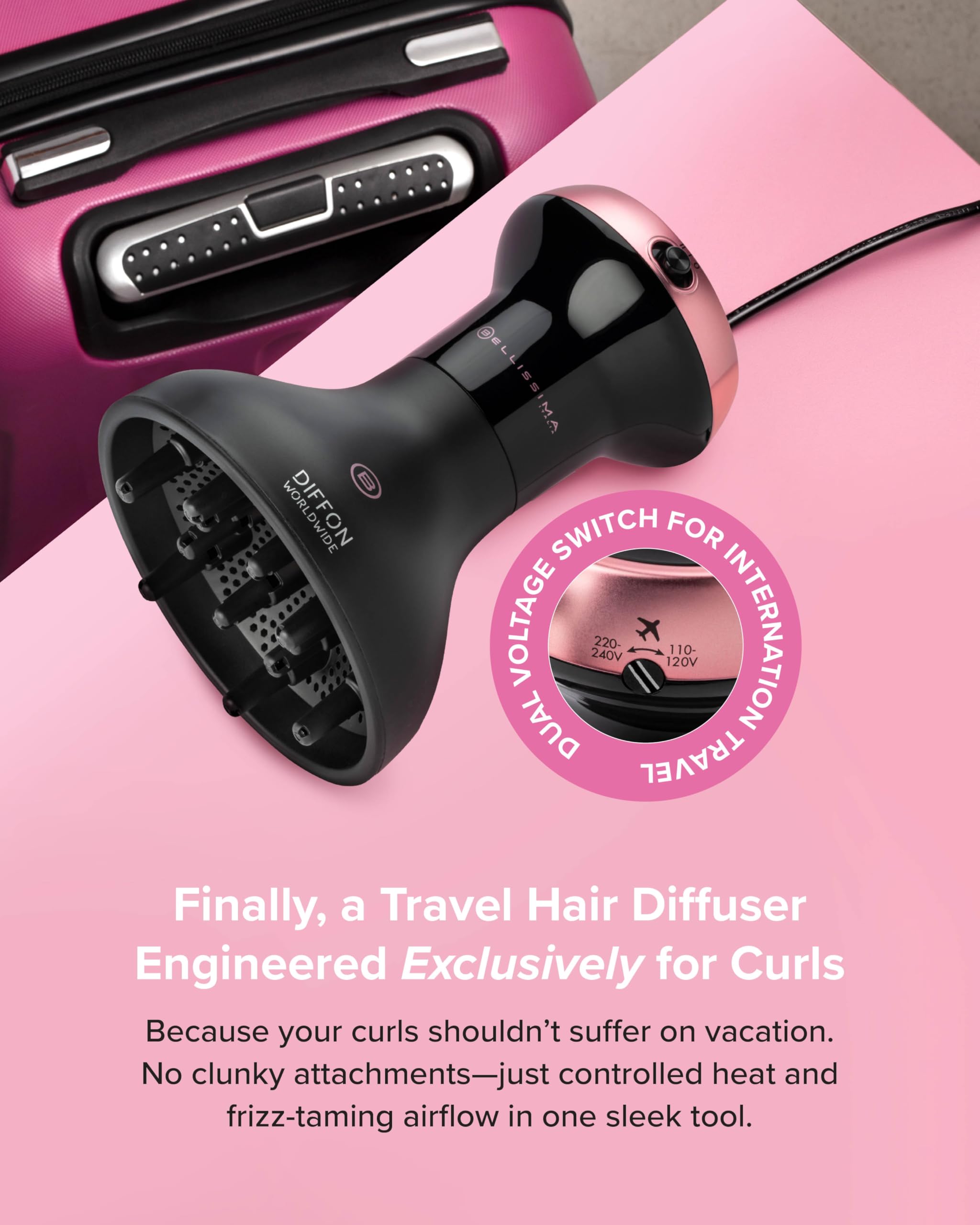 Bellissima Diffon  Diffuser & Curly Hair Dryer - XL Diffuser for Long Waves, Curls, Coils - Cool Button - Anti-Frizz Technology