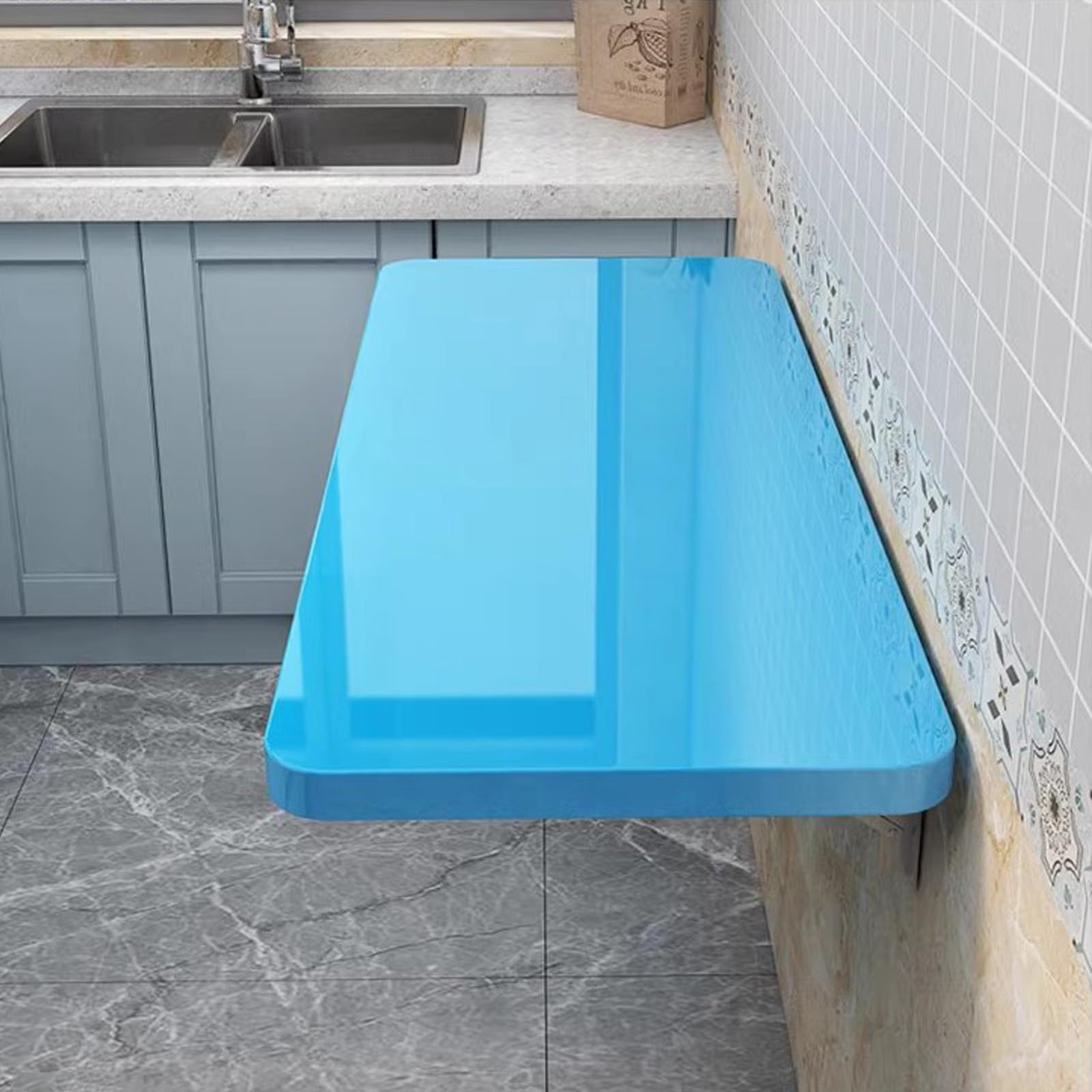 Table à abattant murale design en bois bleu structure flottante haut de gamme 100x55