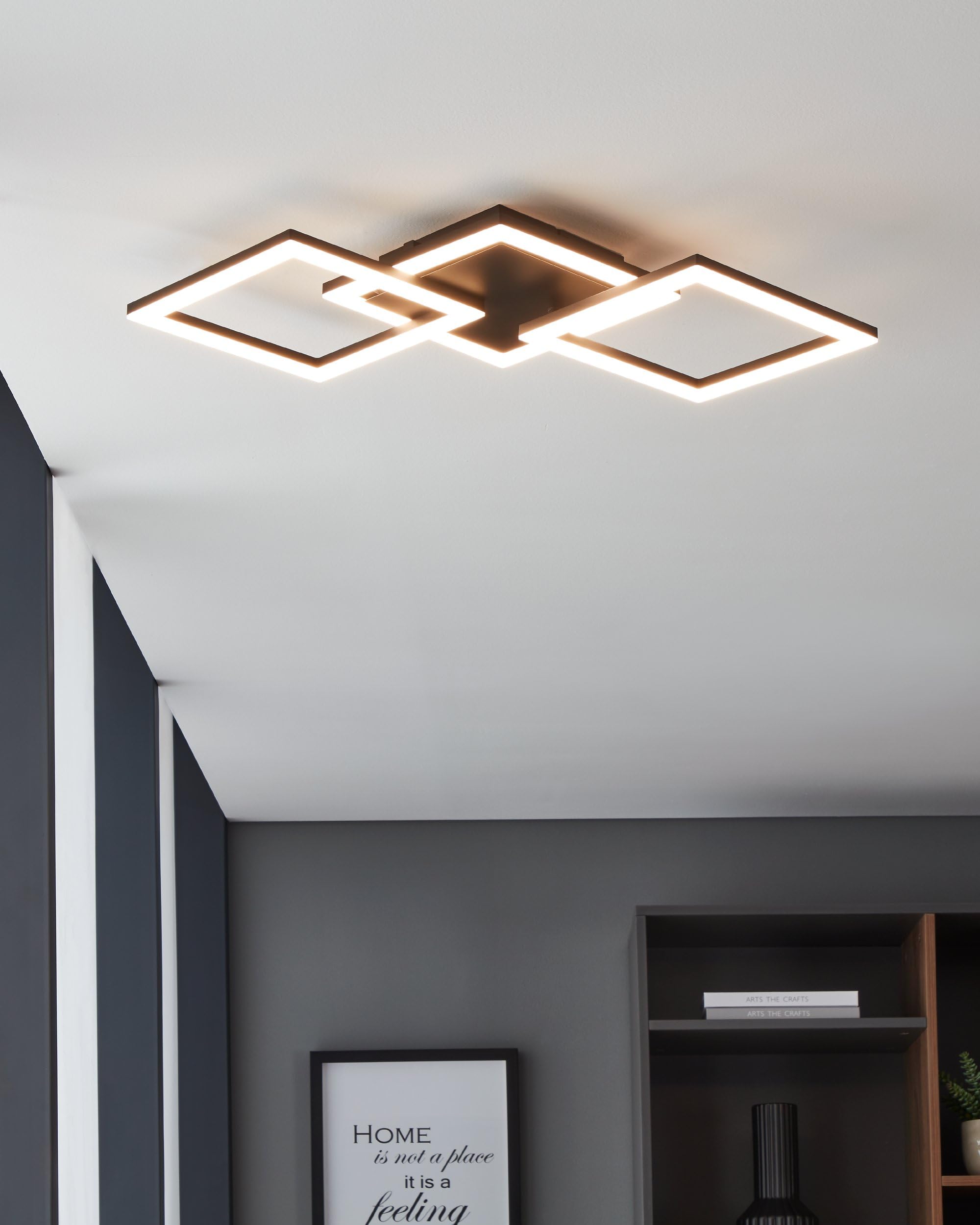 Eglo connect.z Luminaire plafonnier LED connecté Paranday-Z, ZigBee, lampe | de plafond contrôlable par application et commande vocale Alexa, blanc chaud - froid, dimmable, noir et blanc, 65 x 31 cm
