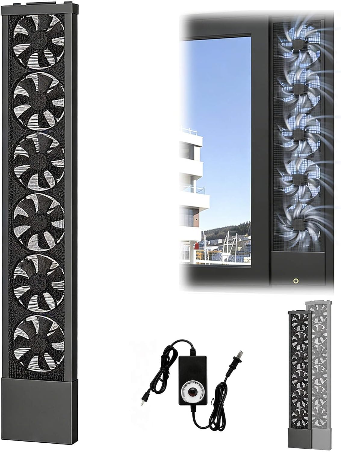 Vertical Window Exhaust Fan for Sliding Windows-Easy Tool-Free Installation, Adjustable Speed with Reversible Airflow, Slim Design Bedroom Kitchen Office, Alternative to AC and Household Fans