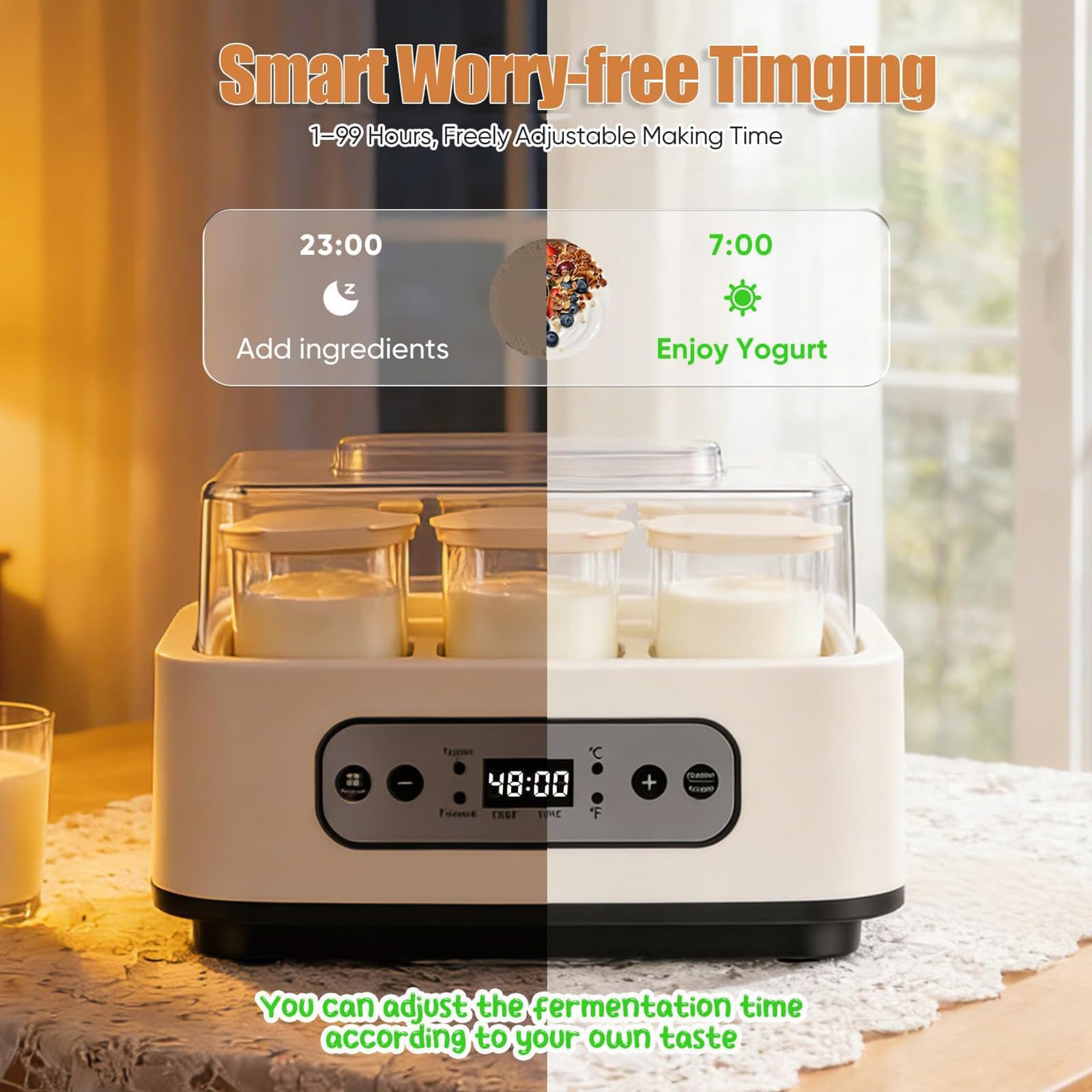 Yogurtiera Elettrica Di Grande Capacità Con Timer Digitale, Fermentatore A Temperatura Regolabile Per Yogurt Greco Probiotico Fatto In Casa