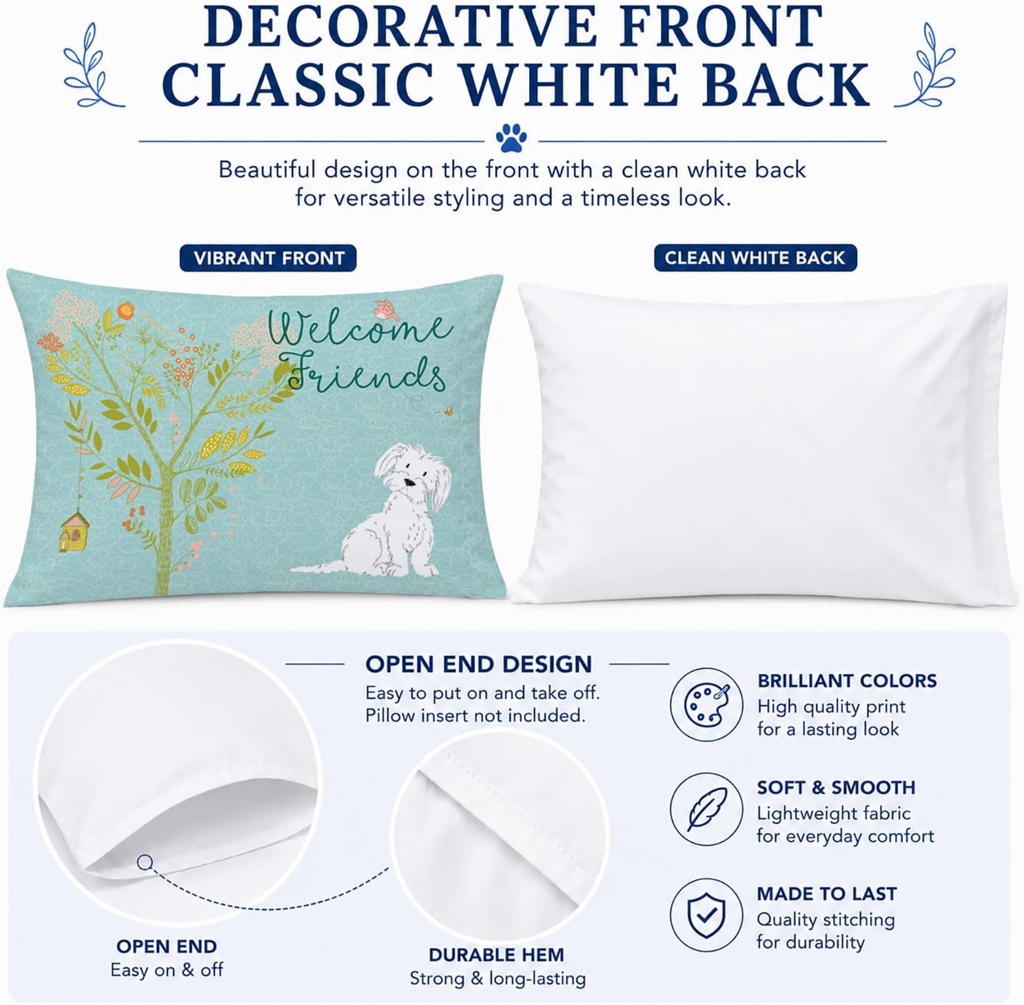 Caroline's Treasures BB7639PILLOWCASE Welcome Friends Maltese Fabric Standard Pillowcase Lightweight Super Soft Easy Care Decorative Artwork Pillowcase, Standard image 3