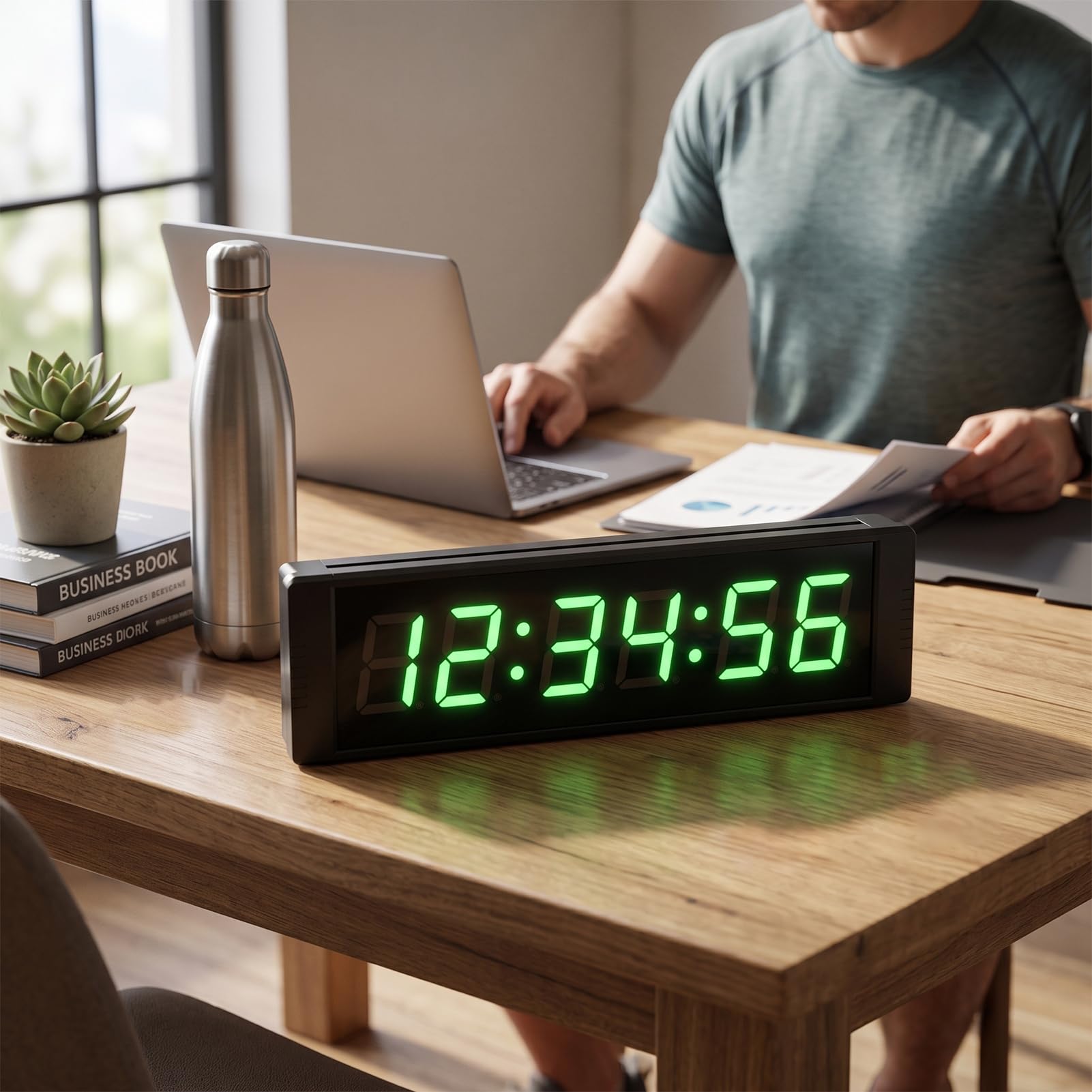 Zunate Temporizador de Competición LED Verde con Control Remoto, Reloj de Cuenta Atrás Recargable de 6 Dígitos para Cronómetro de Entrenamiento de Intervalos de Gimnasio