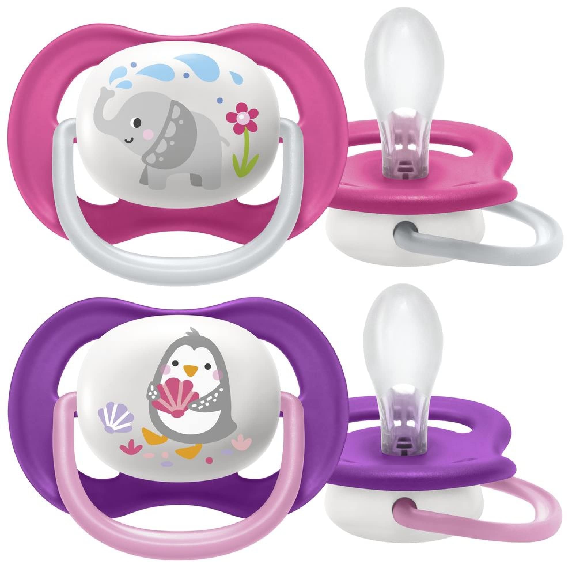 Philips Avent Ultra Air Emzik, Kız Bebekler için 6-18 Ay, 2’li Paket, Ortodontik Silikon, Geniş Hava Delikli, Mikrodalga Sterilize Edilebilir, BPA İçermez, Taşıma Kutulu, SCF080/08
