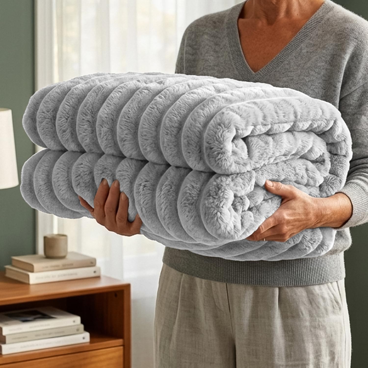 Casabella Silver Throw Blanket - Ribbed Fleece Blanket - Soft Fluffy, Warm & Cosy Sofa Throw - Large Fleece Blanket For Sofa Bed, Couch, Bedding - King Size 200X240