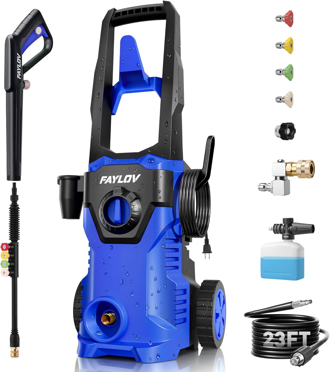 Pressure Washer, Power Washer No-Bend 360° Nozzle, Complete with Foam Cannon & 4 Nozzles for Car, Driveway, Patio (1378 Max PSI Blue)