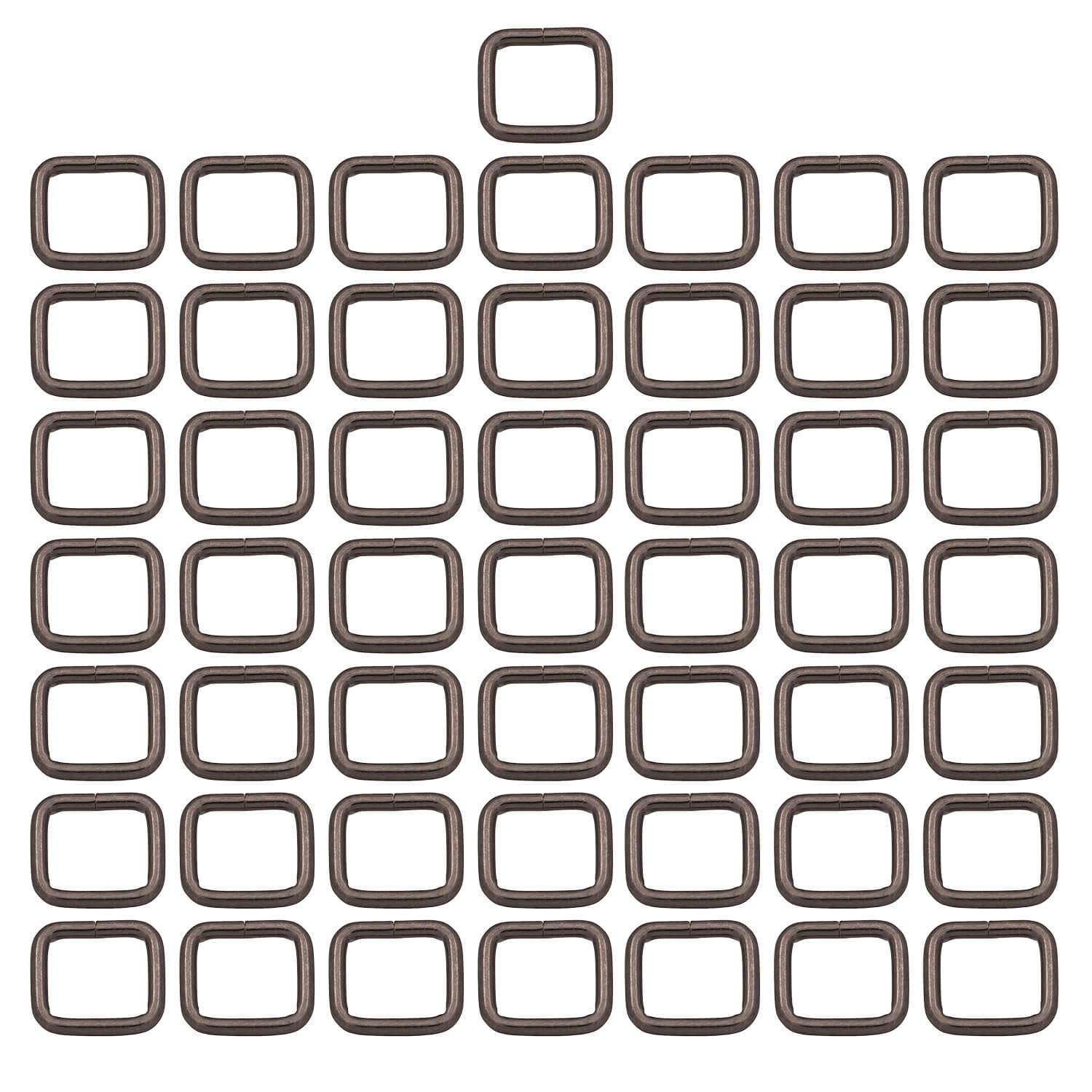 BIKICOCO Metal Rectangle Ring Buckles Square Strap Webbing Belt Rings for Bag Purse Non Welded 5/8 x 1/2 Inch, Gunmetal, Pack of 50