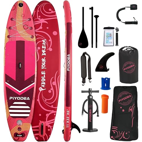 Paddle Boards for Adults, 10'6"/11"/11'6" Inflatable Paddle Board, Super Non Slip Eva, Stand Up Paddle Board with Removable Fins, Adjustable Paddle, Pump, Shoulder Strap, Leash, Standing Boat