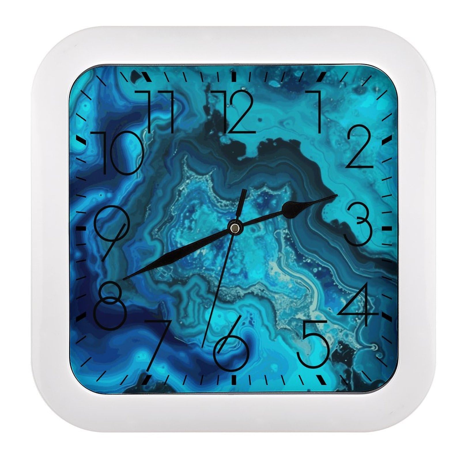 Horloge murale silencieuse carrée bleue turquoise lumineuse et tendance sans tic-tac