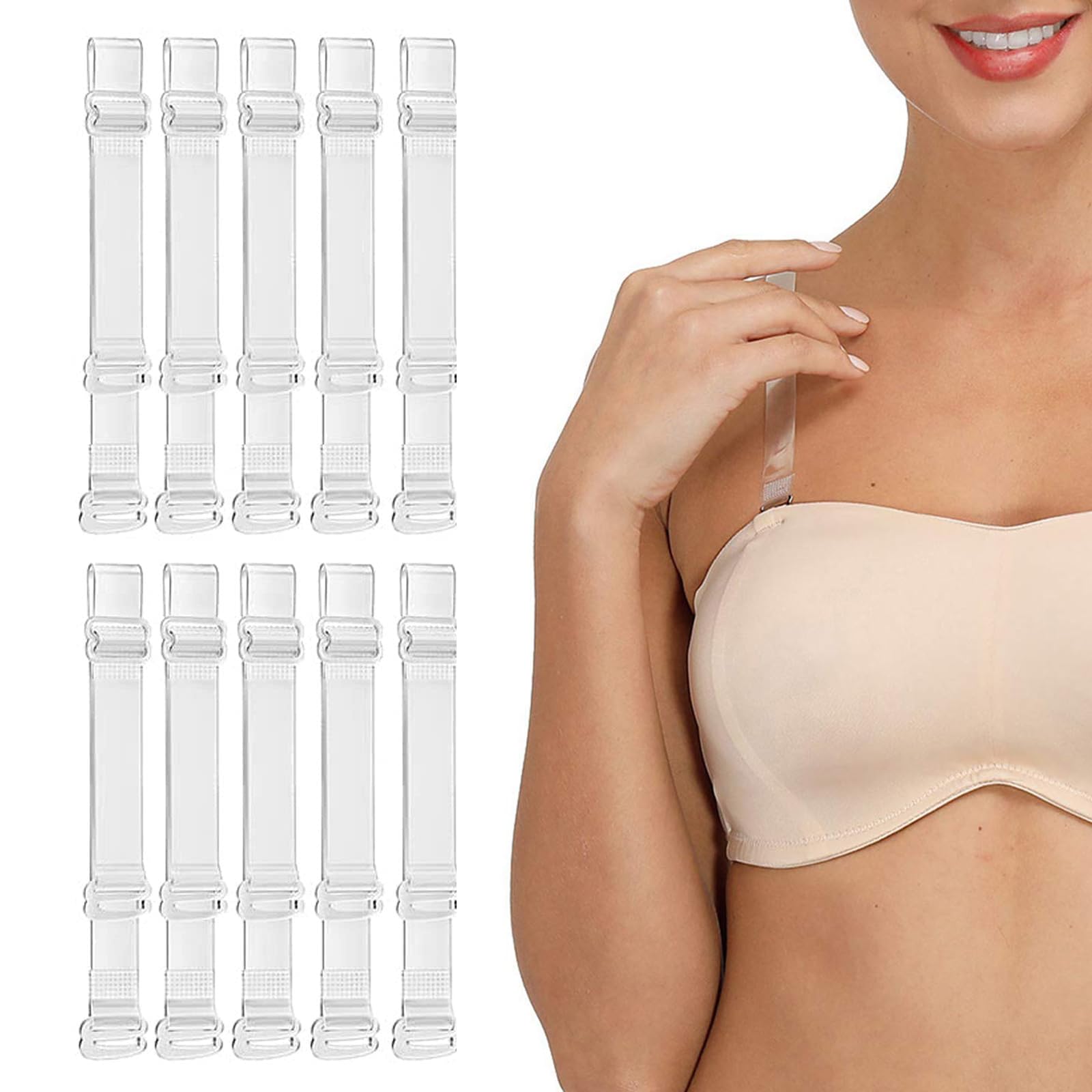 ZSRVAJ10 Pairs CLear Bra Straps, Bra Straps, Clear Strap Bra, Clear Bra Straps Invisible Non-Slip Adjustable Bra Shoulder Straps Clear Strap Bra Soft Replacement for Women Strapless Bras