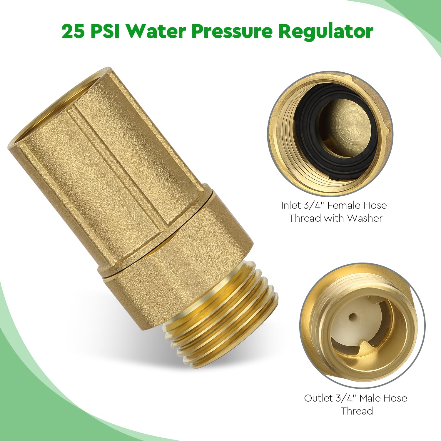 25 PSI Brass Pressure Regulator For Drip Irrigation System, 3/4