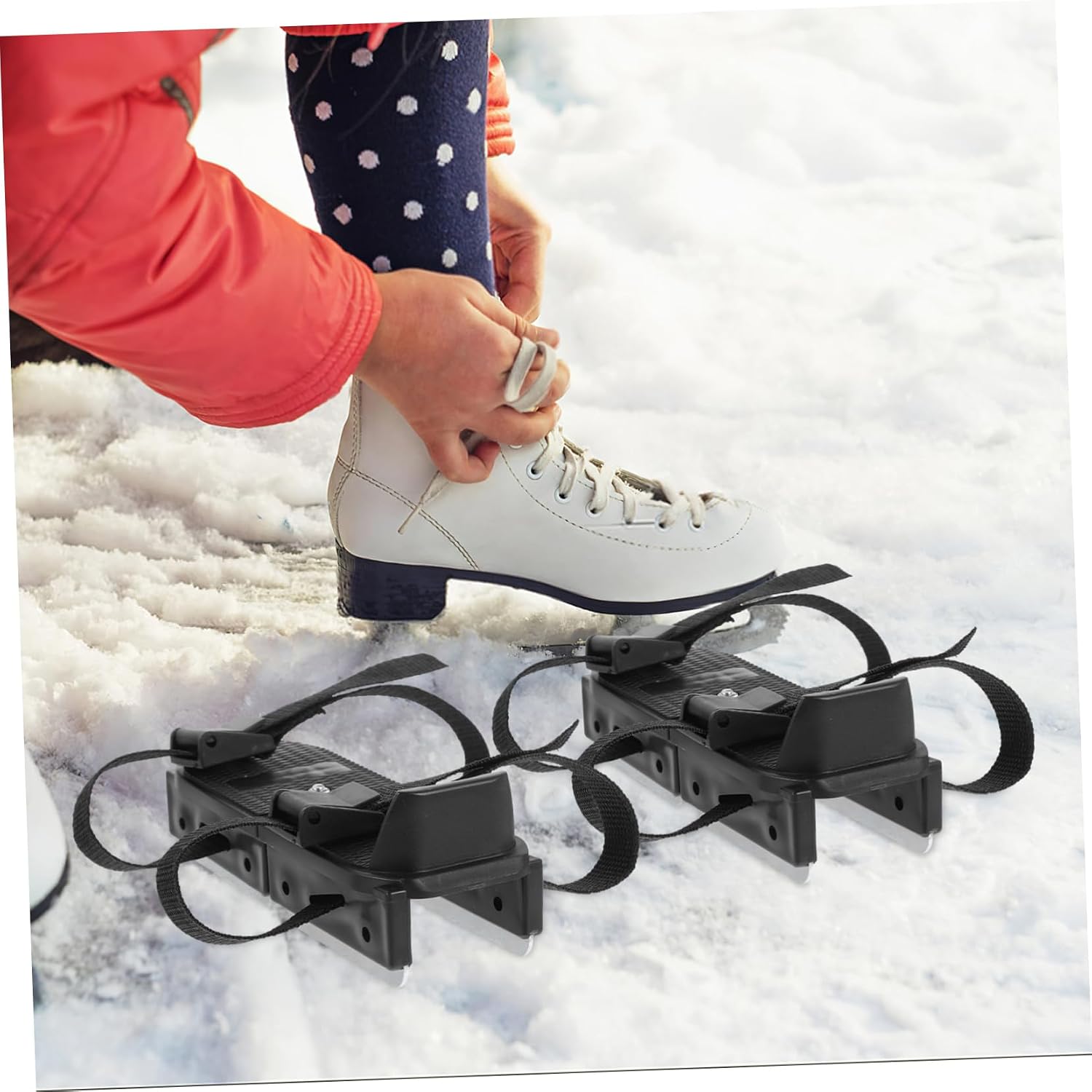 1 Pair Skating Aid Shoes Adjustable Double Runner Ice Skates for Toddlers with Hook and Loop Straps -