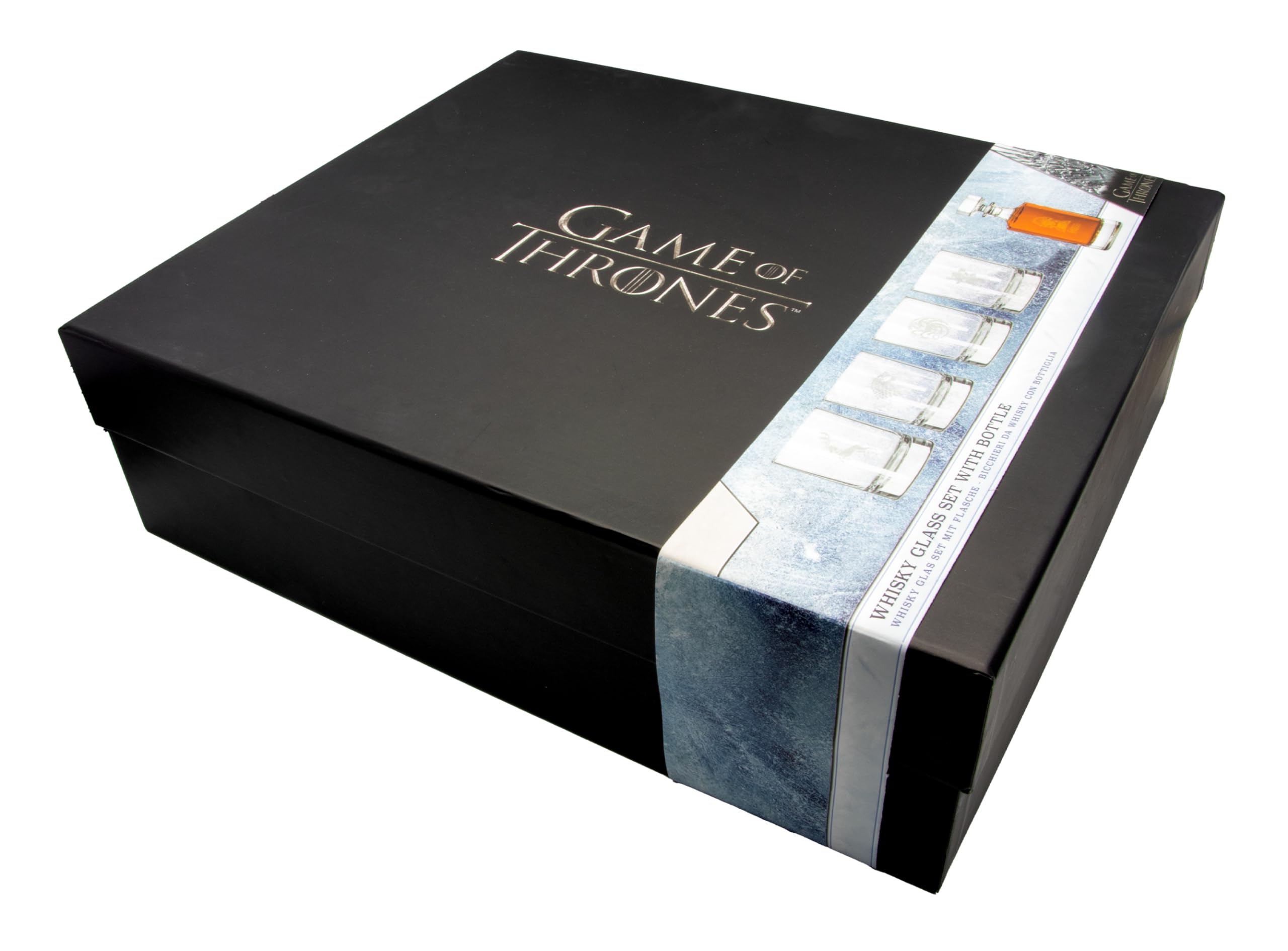 Game of Thrones Whiskey Set mit 4 Whiskeygläser und Whiskeyflasche mit Gravur - in hochwertiger Geschenkverpackung