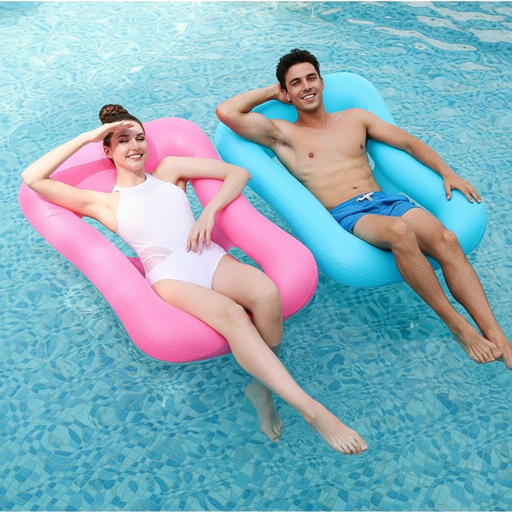 Zouwel 2Pack Lilo Pool Inflatables, Swimming Pool Floats Water Hammock for Adults, Keep Cool Sun Tanning Bed Float with Headrest Recliner Chair for Beach Summer Holiday（Blue+Pink）